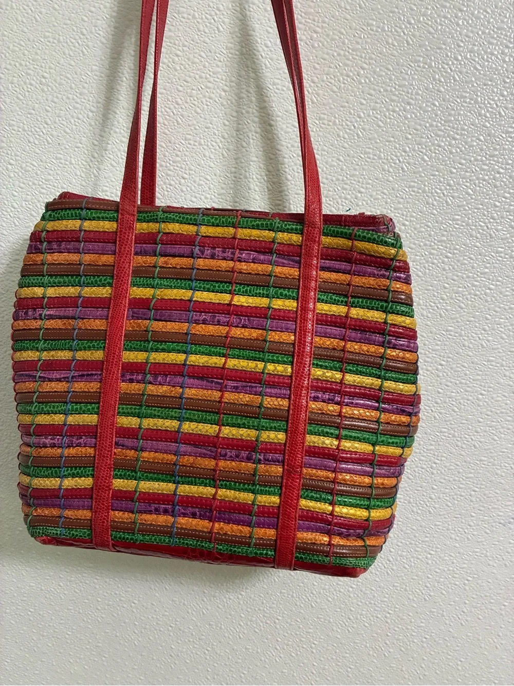 Vintage 1980’s Sharif Colorful Leather Woven Women’s Shoulder Bag - Picture 4 of 7